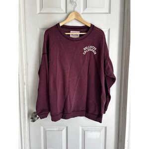 Hollister Crewneck Sweatshirt Large Maroon Burgundy Sunset Coast Graphic  y2k